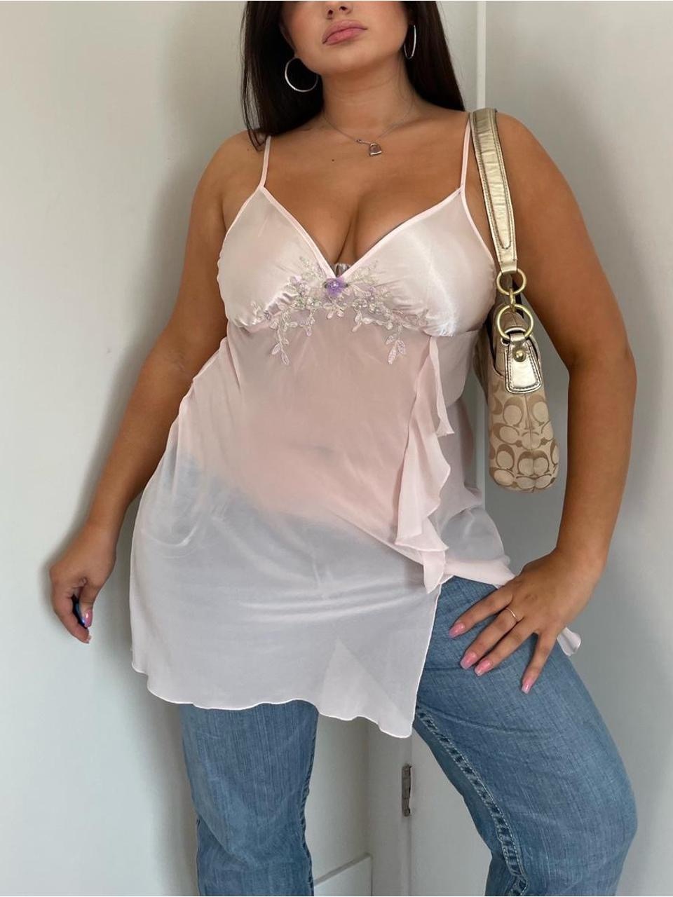 Pale Pink Sheer Floral Embroidered Slip Top